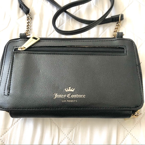 Juicy Couture Black Faux Leather Crossbody Wallet Purse Gold Hardware - Picture 9 of 16